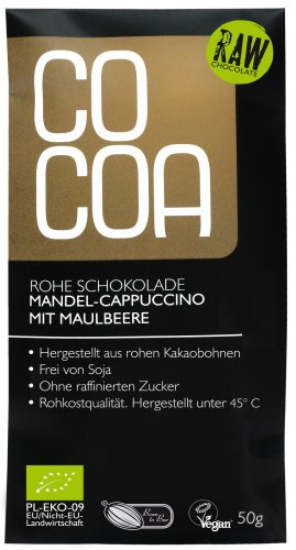 Cocoa Bio Rohe Schokolade Mandel Cappucino mit Maulbeeren, 50 g
