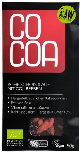 Cocoa Bio Rohe Schokolade Goji Beeren, 50 g
