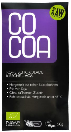 Cocoa Bio Rohe Schokolade Kirsche & Acai, 50 g