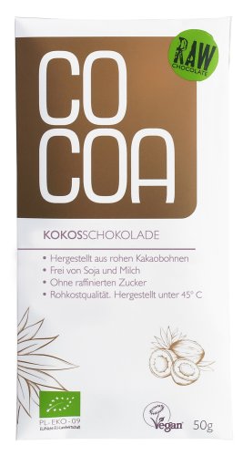 Cocoa Bio Rohe Schokolade hell mit Kokos, 50 g