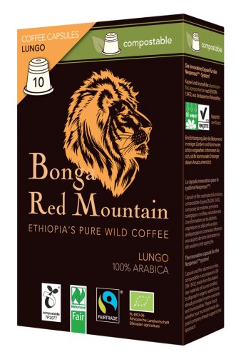 Bonga Red Mountain Bio Wildkaffee Lungo, 10 Kapseln á 5,5 g