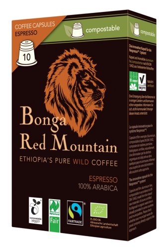 Bonga Red Mountain Bio Wildkaffee Espresso, 10 Kapseln &aacute; 5,5 g
