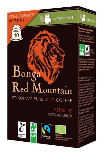 Bonga Red Mountain Bio Wildkaffee Ristretto, 10 Kapseln &aacute; 5,5 g