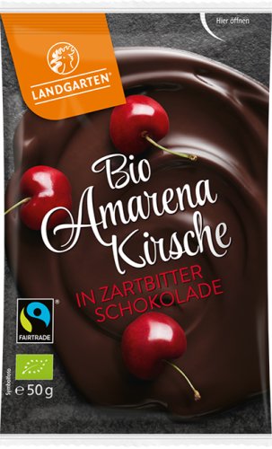 Landgarten Bio Amarenakirsche in Zartbitter-Schokolade, 50 g