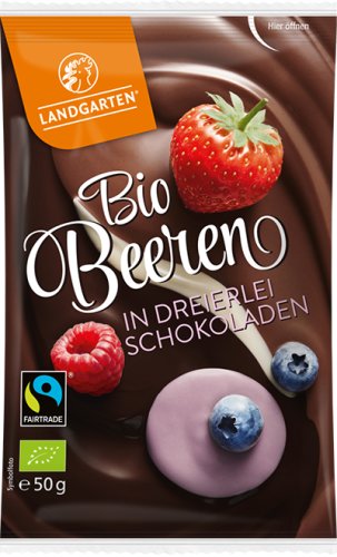 Landgarten Bio Beeren in dreierlei Schokoladen, 50 g