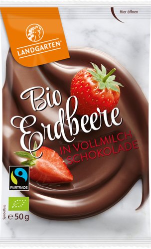 Landgarten Bio Erdbeere in Vollmilch-Schokolade, 50 g
