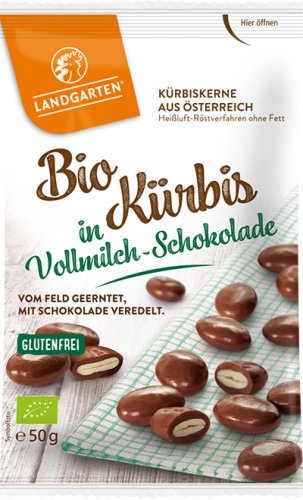 Landgarten Bio K&uuml;rbis in Vollmilch-Schokolade, 50 g