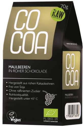 Cocoa Bio Schokofrüchte Maulbeeren in Roher Schokolade, 70 g