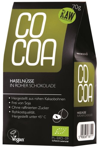 Cocoa Bio Schokon&uuml;sse Haseln&uuml;sse in Roher Schokolade, 70 g