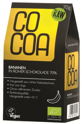 Cocoa Bio Schokofr&uuml;chte Banane in Roher Schokolade 70 %, 70 g