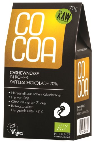 Cocoa Bio Schokonüsse Cashewnüsse in Roher Kaffeeschokolade 70 %, 70 g