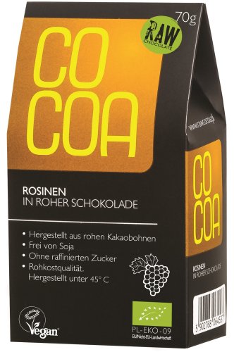Cocoa Bio Schokofr&uuml;chte Rosinen in Roher Schokolade, 70 g