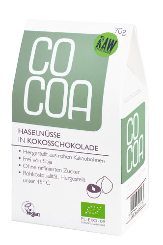 Cocoa Bio Schokon&uuml;sse Haseln&uuml;sse in Kokosschokolade, 70 g