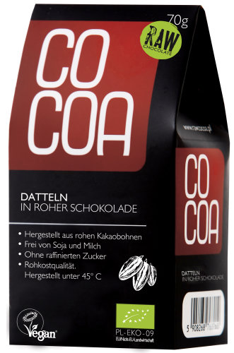 Cocoa Bio Schokofrüchte Datteln in Roher Schokolade, 70 g