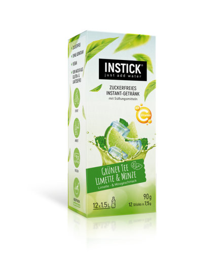 Instick Zuckerfreies Instant-Getr&auml;nk, Gr&uuml;ner Tee Limette &amp; Minze, 90g