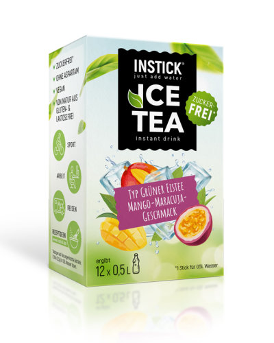 Instick Zuckerfreies Instant-Getränk, Grüner Tee Mango & Maracuja, 30g